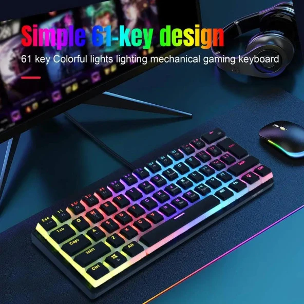 Valkyrie Valkyrie Blue Switch Mekanik Oyuncu Klavye - 61Key Full RGB Pudding Keycap Mavi Tuş HXSJ L700 - 10