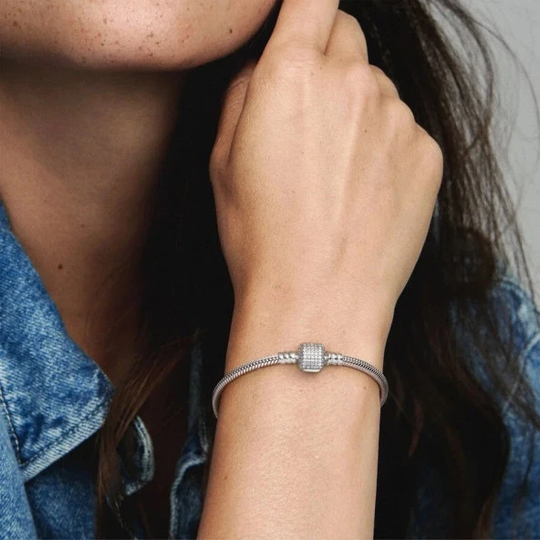 Pandora 590723CZ 17cm-Moments Gümüş Pavé Klipsli Bileklik - 5