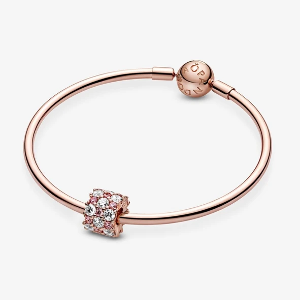 Pandora şıltılı Pembe ve Beyaz Zarafet Charm 14 ayar pembe altın kaplama - Resim 3