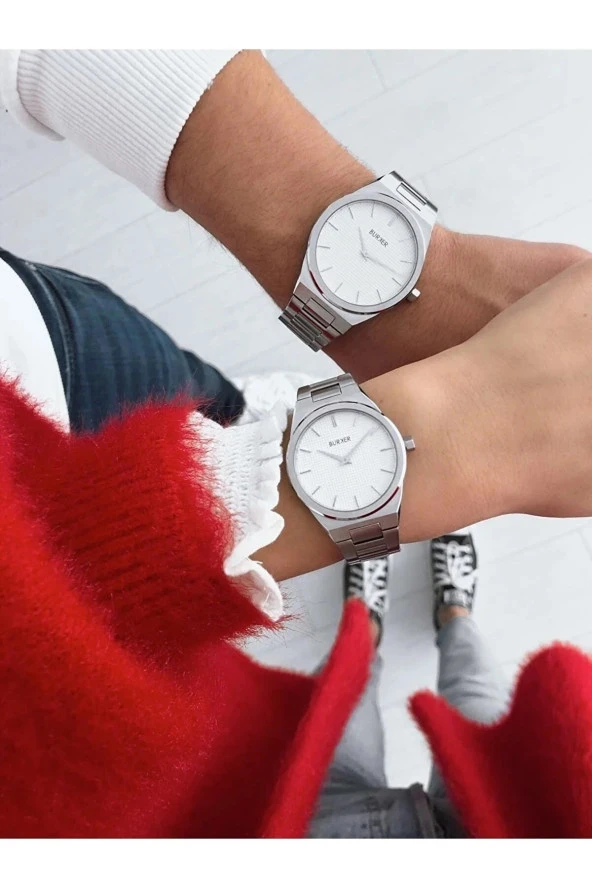 Burker Adam & Eve Silver White Çift Kol Saati - Resim 2