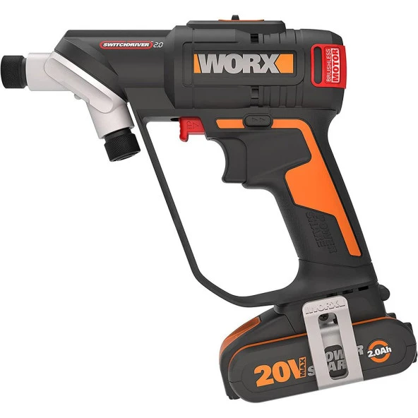 WORX WX177 20Volt/2.0Ah Li-ion Döner Kafa ve Çift Mandrenli Profesyonel Kömürsüz Şarjlı Matkap + 6 Parça Uç - 7