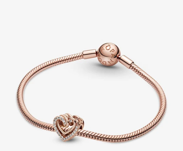 Pandora 789270C01-Işıltılı İç İçe Geçen Kalpler Charm - 2