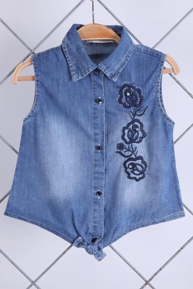 Babyhola 3-6 Yaş Bayramlık Kot Gömlek Yelek Kabarık Dantel Etek Şık Kız Çocuk Takım 8005 - 2