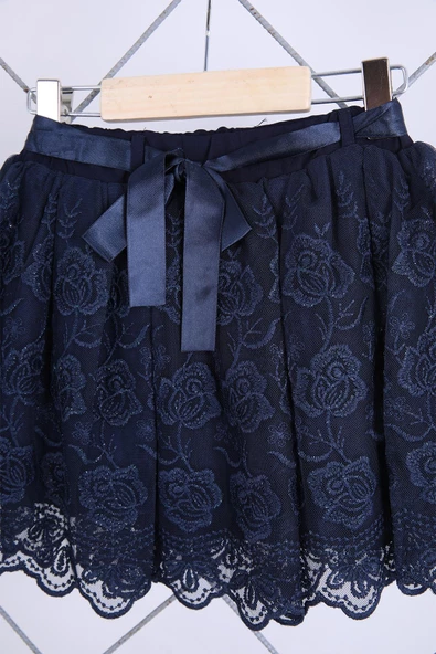 Babyhola 3-6 Yaş Bayramlık Kot Gömlek Yelek Kabarık Dantel Etek Şık Kız Çocuk Takım 8005 - 6