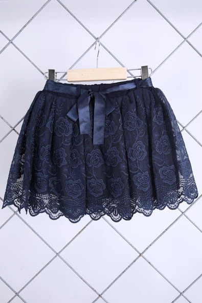 Babyhola 3-6 Yaş Bayramlık Kot Gömlek Yelek Kabarık Dantel Etek Şık Kız Çocuk Takım 8005 - 5