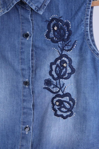 Babyhola 3-6 Yaş Bayramlık Kot Gömlek Yelek Kabarık Dantel Etek Şık Kız Çocuk Takım 8005 - 3