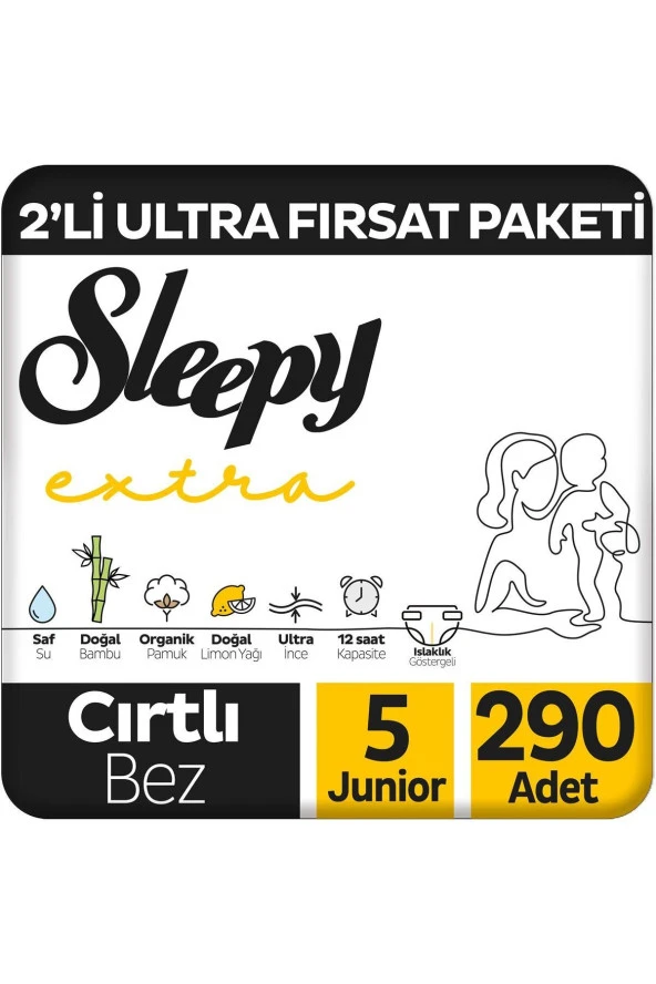 SLEEPY Extra Günlük Aktivite 2'Li Ultra Fırsat Paketi Bebek Bezi 5 Numara Junior 290 Adet