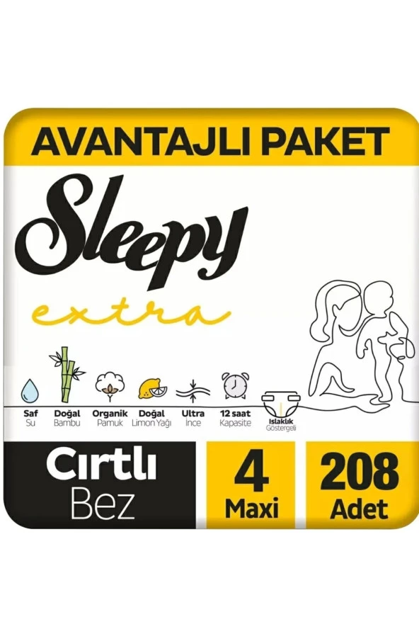 SLEEPY Extra Avantajlı Bebek Bezi 4 Numara Maxi 104 X 2 Adet