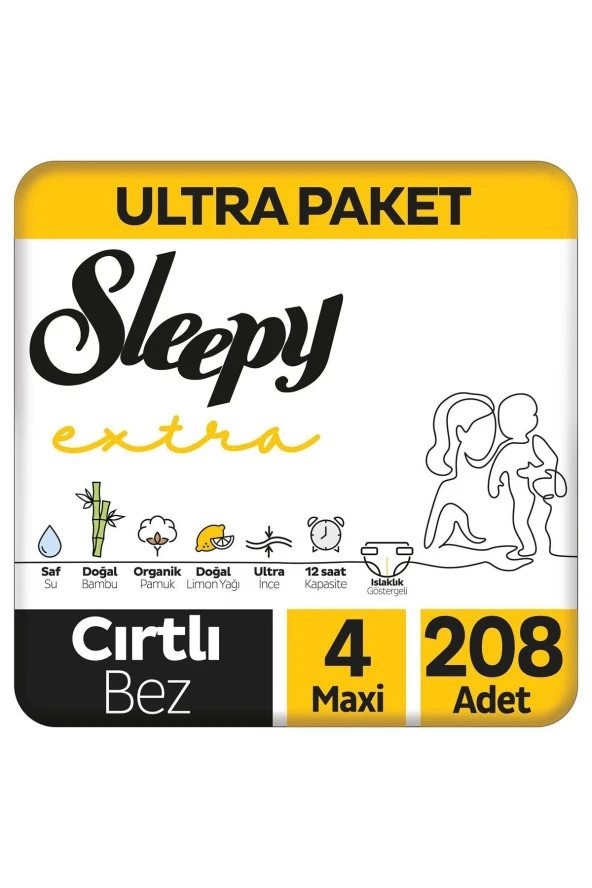SLEEPY Extra Günlük Aktivite Ultra Paket Bebek Bezi 4 Numara Maxi 208 Adet