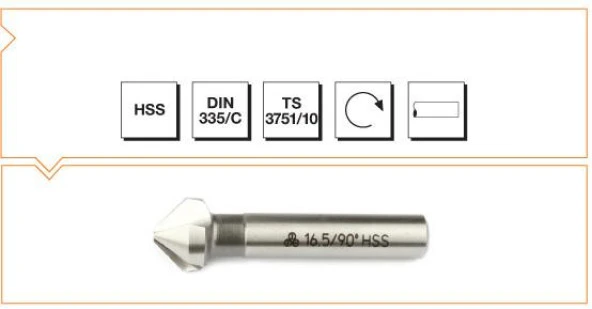 Makina Takım B00313122500 3 Ağızlı Silindirik Saplı Havşa Freze 25 mm - 90º