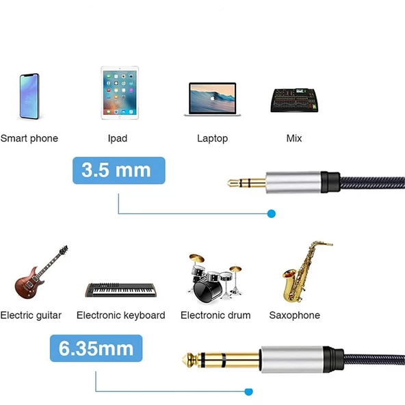 Bilgisayar anfi bağlantı kablosu 3,5/6,3mm stereo aux kablosu 3m - Resim 3