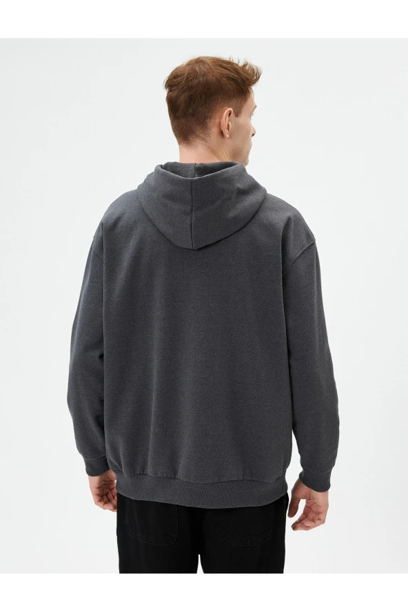 Slogan Baskılı Hoodie Rahat Kesim Kanguru Cepli - 4