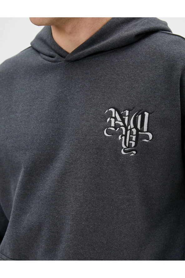 Slogan Baskılı Hoodie Rahat Kesim Kanguru Cepli - 5