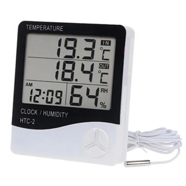 BİZAHMETGELSİN® İç ve Dış Ortam Sıcaklığını Ölçebilen LCD Ekran Saat Göstergeli Alarmlı Nem Ölçer Termometre