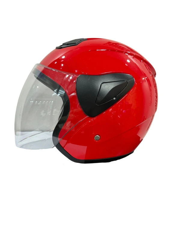 Sway Xbyc 633 Solıd Şeffaf Vizörlü Yarım Motosiklet Scooter Kaskı XL Beden Kırmızı - 2