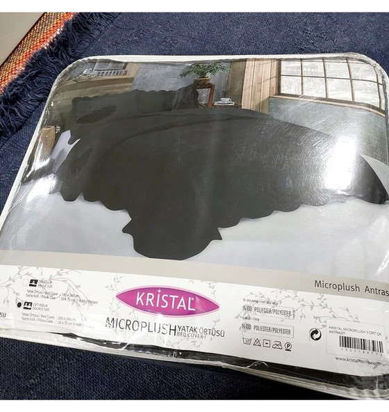 Kristal Microplush Çift Kişilik Yatak Örtüsü (260x240)-Antrasit - 2