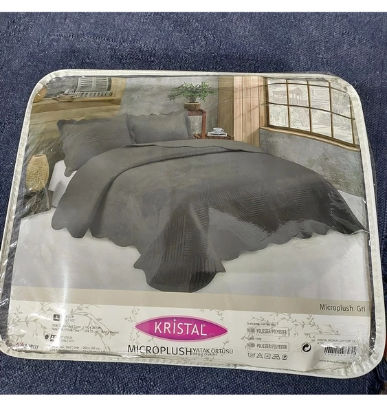 Kristal Microplush Çift Kişilik Yatak Örtüsü (260x240)-Gri - 2