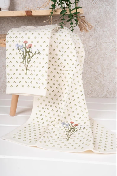 %100 Pamuk İkili 40x66 Cm Nakışlı Desenli El&Yüz Havlu/Havlu Seti - 9