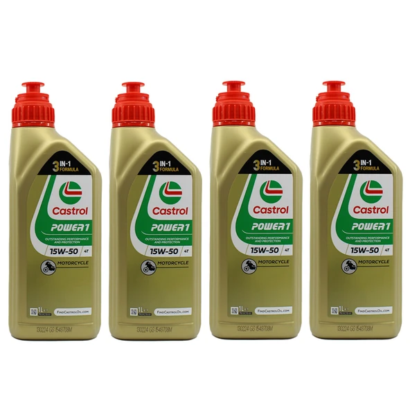 Castrol Power 1 4T 15W-50 1 Lt 4 Zamanlı Motosiklet Yağı (4 Adet)