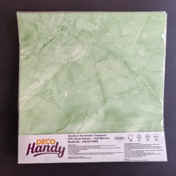 Decohandy 30x30 Cm Pvc Duvar Karosu 4'Lü Paket - Yeşil Mermer