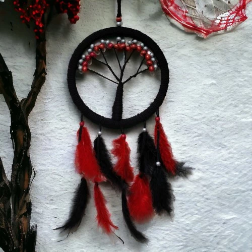 Siyah Kırmızı Hayat Ağacı Dream Catcher - 1