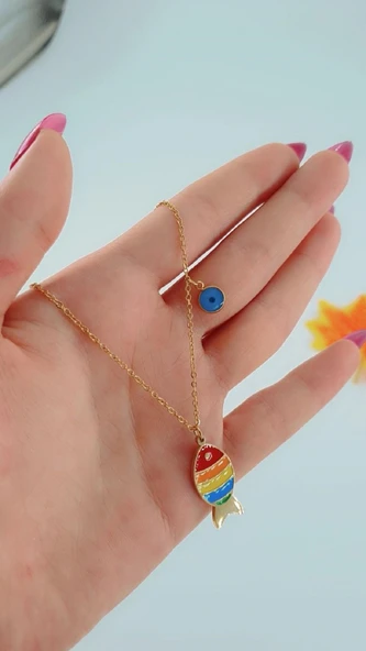 Kadın Balık Model Gold Renk Çelik Kolye - Resim 5