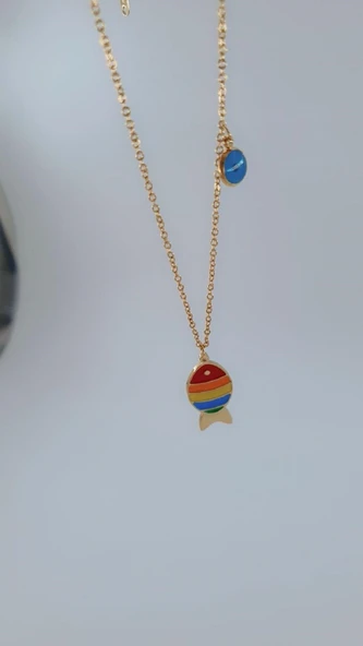 Kadın Balık Model Gold Renk Çelik Kolye - Resim 4