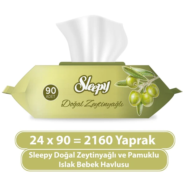 Sleepy Doğal Zeytinyağlı ve Pamuklu Islak Bebek Havlusu 24X90 (2160 Yaprak)