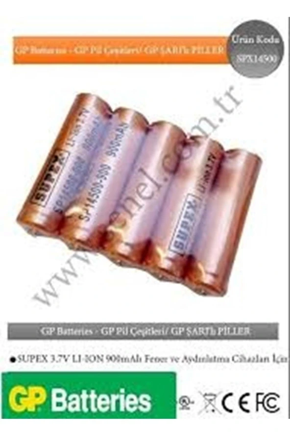 Supex 14500-900 3.7v 900 Mah Lityum Başlıksız (DÜZ) Şarj Edilebilir Pil(5ADET)