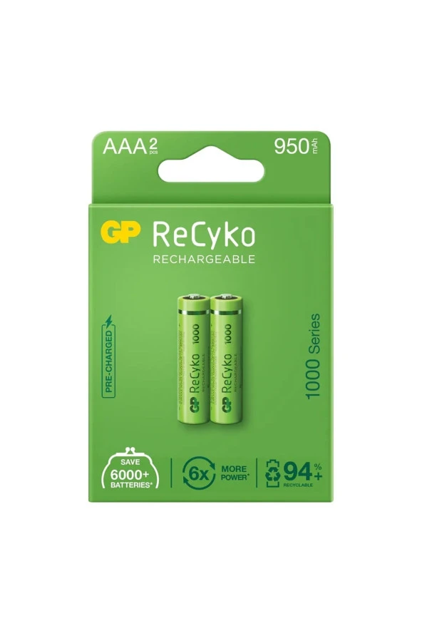 Recyko Şarjlı Pil Aaa Ince Kalem 950mah 1000 Serıes (2 Adet)