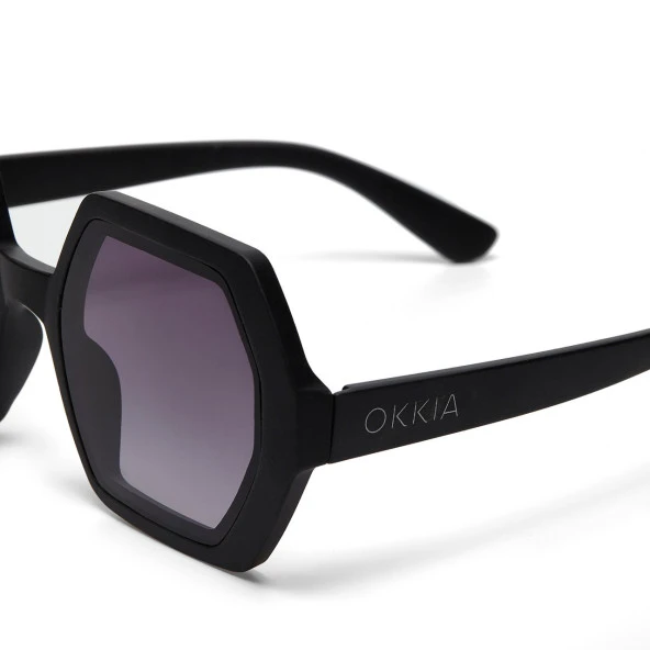 Okkia Emma Big Hexagonal Unisex Güneş Gözlüğü Siyah - 4