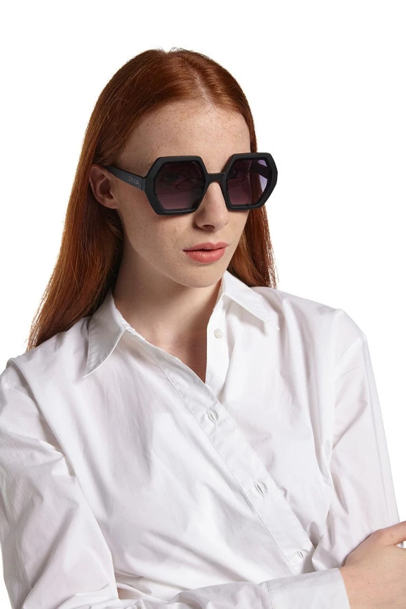 Okkia Emma Big Hexagonal Unisex Güneş Gözlüğü Siyah - 6