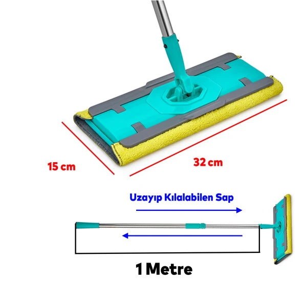 Yüzey Yer Temizleme Emici 360 Derece Dönen Saplı Değiştirilebilir Mikrofiber Uzayabilen Yengeç Mop - 2