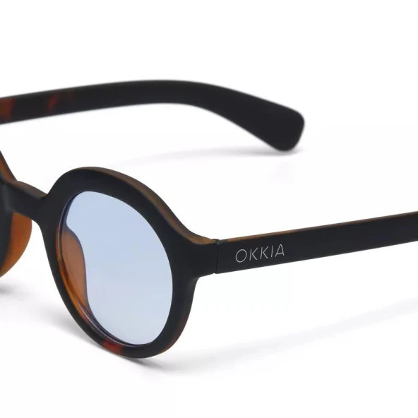 Okkia Lauro Unisex Yuvarlak Siyah Havana Güneş Gözlüğü   Mavi Gradyan - 6
