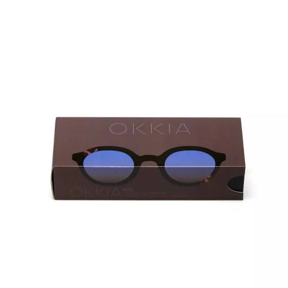 Okkia Lauro Unisex Yuvarlak Siyah Havana Güneş Gözlüğü   Mavi Gradyan - 8