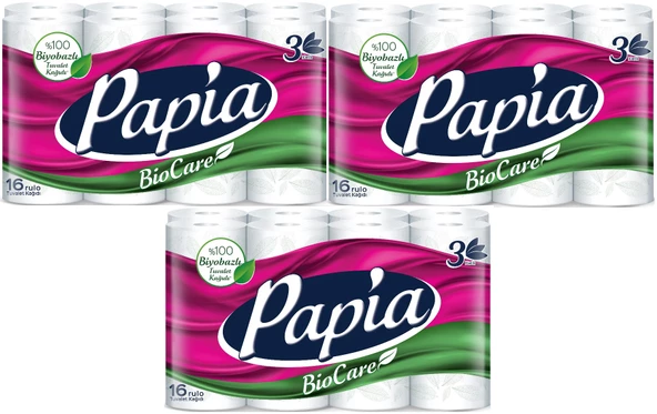 Papia Tuvalet Kağıdı (3 Katlı) 48 Li Pk Bio Care (3PK*16)