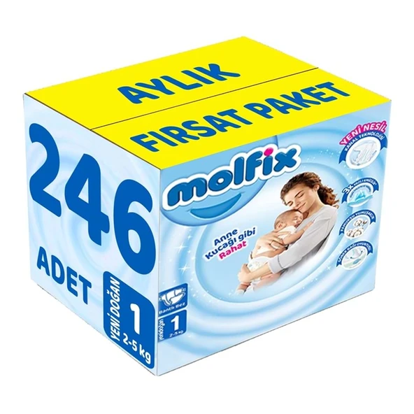 Molfix Bebek Bezi Beden:1 (2-5Kg) Yeni Doğan 246 Adet Aylık Fırsat Pk ürün görseli