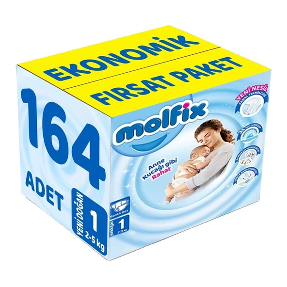 Molfix Bebek Bezi Beden:1 (2-5Kg) Yeni Doğan 164 Adet Ekonomik Fırsat Pk ürün görseli