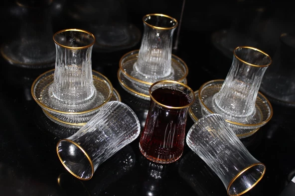 Altın Yaldızlı 12 Parça 6'lı Özel Seri Yeni Seri  Çay Seti - 3