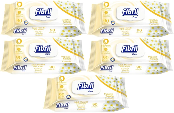 Fibril Islak Havlu Mendil 90 Yaprak Papatya Plastik Kapaklı (5 Li Set) 450 Yaprak