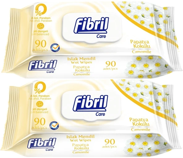 Fibril Islak Havlu Mendil 90 Yaprak Papatya Plastik Kapaklı (2 Li Set) 180 Yaprak