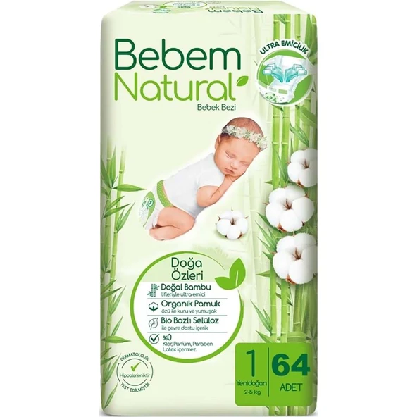 Bebem Bebek Bezi Natural Beden:1 (2-5Kg) Yenidoğan 64 Adet Fırsat Pk ürün görseli