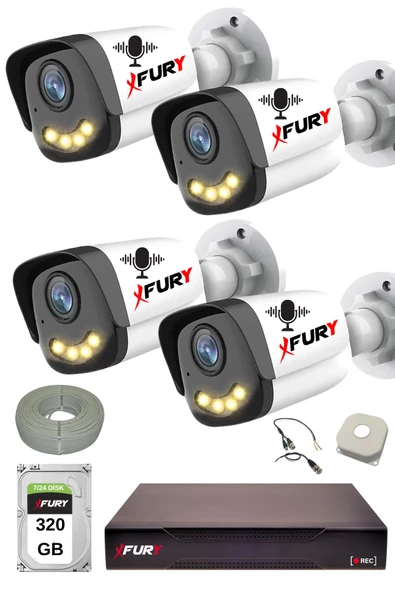 FURY 4 Lü Sesli Güvenlik Kamerası 5590S 5 Mp Lens Gece Renkli Full Hd Kamera Sistemi 320GB