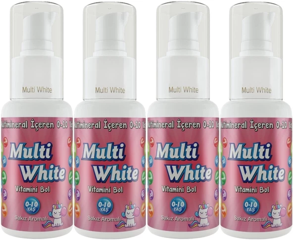 Multi White Diş Macunu 50ML Sakız Aromalı Bol Vitaminli (0-10 Yaş) (4 Lü Set)