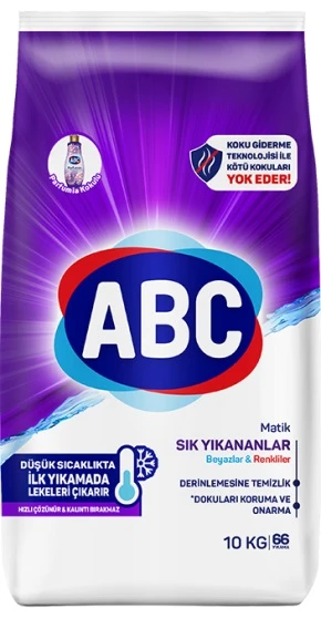 Abc Matik Toz Çamaşır Deterjanı 10KG Sık Yıkananlar Beyazlar & Renkliler (66 Yıkama)