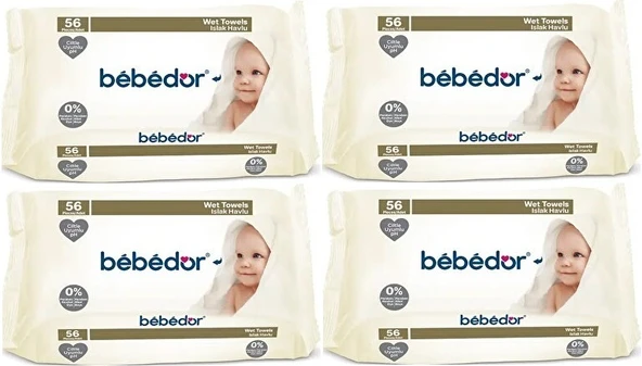 Bebedor Islak Havlu Mendil Klasik 56 Yaprak 4 Lü Set (224 Yaprak)