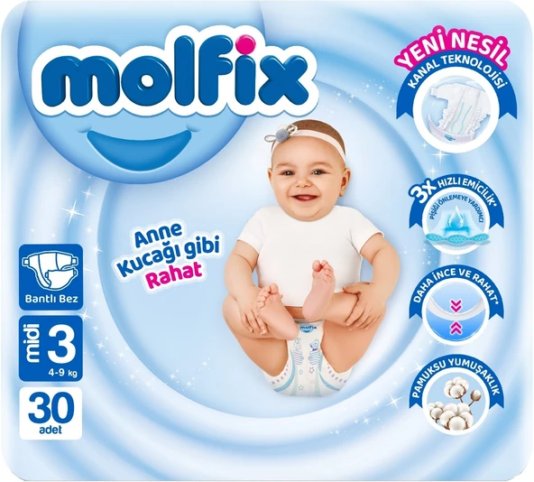 Molfix Bebek Bezi Beden:3 (4-9Kg) Midi 30 Adet Jumbo Pk