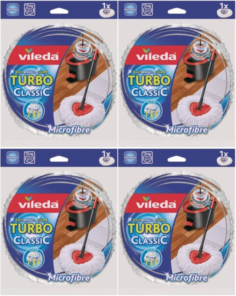 Vileda Turbo Yedek Mop Paspas Ucu (%100 Mikrofiber) (4 Lü Set)