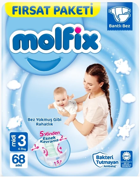 Molfix Bebek Bezi Beden:3 (4-9Kg) Midi 272 Adet Avantaj Fırsat Pk - 2