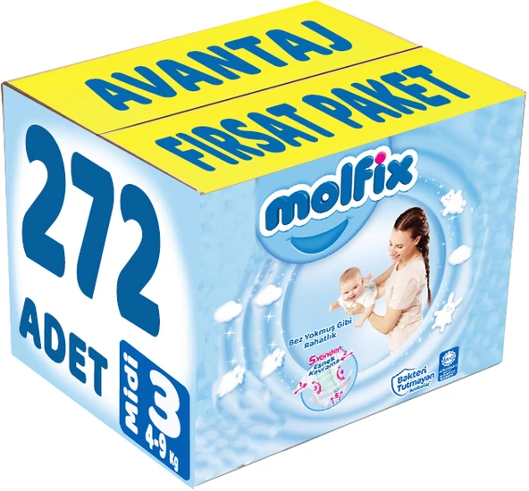 Molfix Bebek Bezi Beden:3 (4-9Kg) Midi 272 Adet Avantaj Fırsat Pk